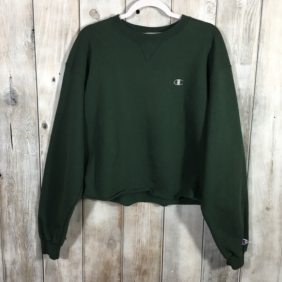Champion Green Crewneck Sweatshirt Crop Top Large - Picture 6 of 7